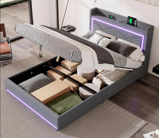 LuxeGlow™ LED Storage Platform Bed Frame